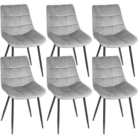 Yongqing – Lot de 6 chaises de salle à manger – Assise rembourrée en velours – Pieds en métal – Confort optimal pour salon et chambre – Gris clair