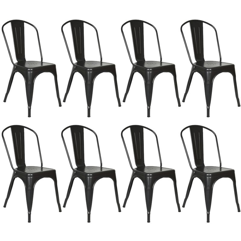 Dazhom - Lot de 8 chaises de salle à manger en métal,Style Industriel Factory,43x46x85cm,Noir