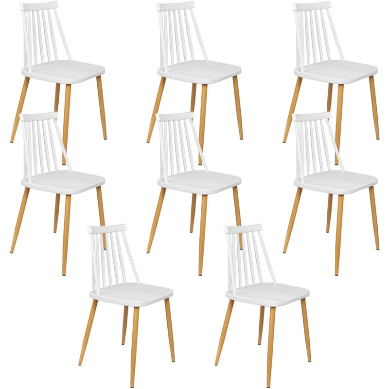 Lot de 8 chaises Style scandinave à barreaux Pieds en Métal,Blanc