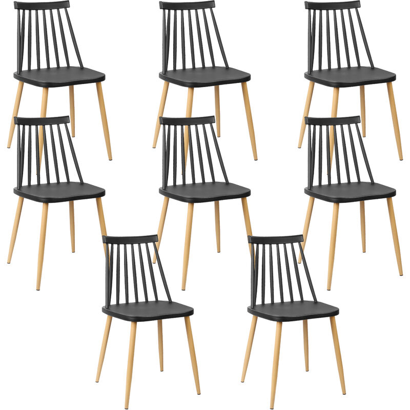 Lot de 8 chaises Style scandinave à barreaux Pieds en Métal,Noir