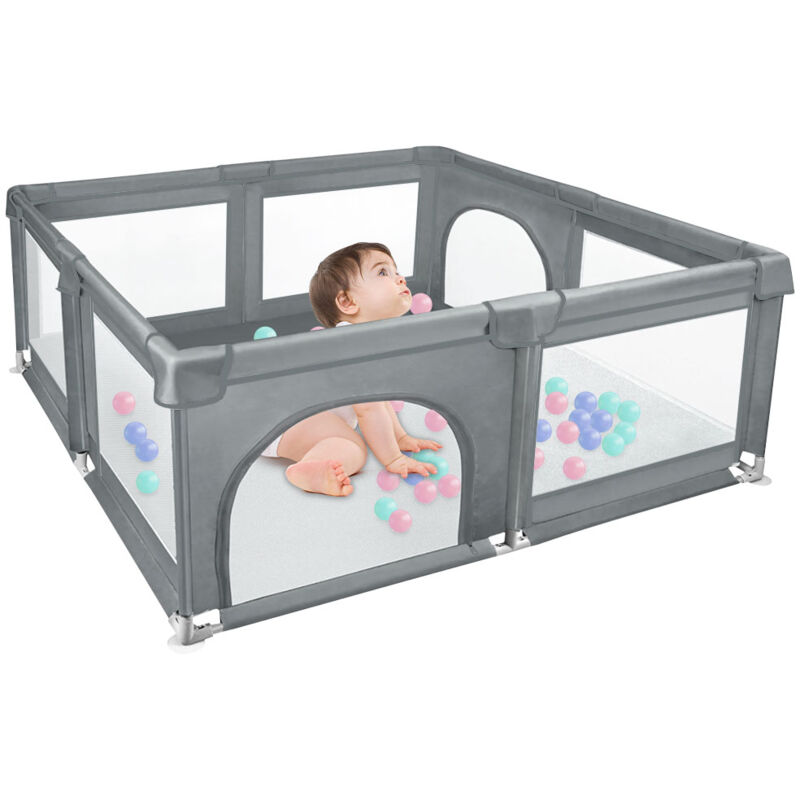 Parc bébé 120x120cm avec 50 Boules Centre d'activités avec Base Antidérapante Intérieur et Extérieur-gris foncé