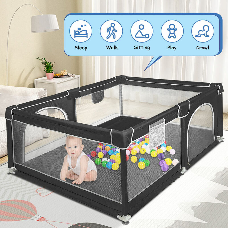 Parc bébé 120x160cm Avec Filet Respirant Doux Centre d'activités avec Base Antidérapante Intérieur et Extérieur-noir