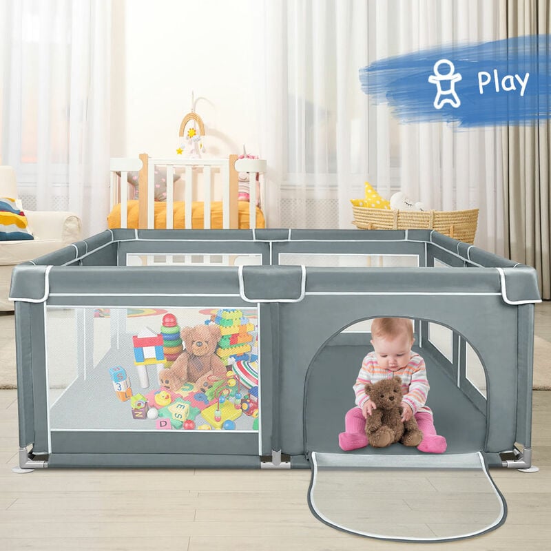 parc bébé 180x150cm Grande Portable Centre d'activités avec Base Antidérapante Intérieur et Extérieur-gris foncé