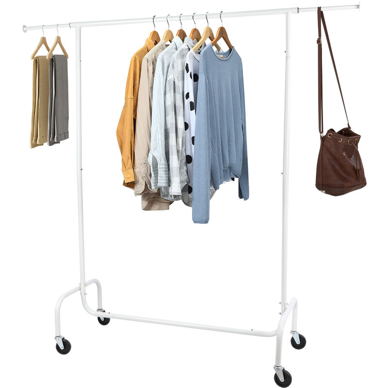 Portant à Vêtements Porte-manteau Porte-vêtements à roulettes Longueur extensible 110-160cm Avec frein Blanc