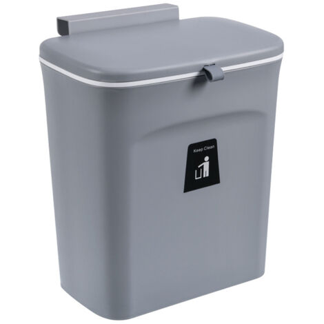 Yongqing – Poubelle murale suspendue 29.5×16×26cm – Couvercle coulissant pour cuisine et salle de bain – Plastique gris pour espaces confinés