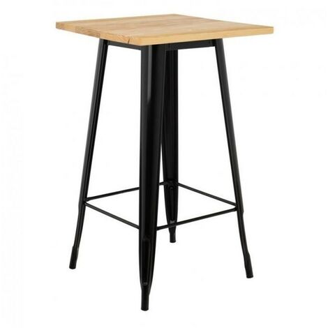 Yongqing – Table haute mange debout bar bistrot 110 cm – Structure en acier noir et bois naturel – Capacité 120 kg – Style industriel