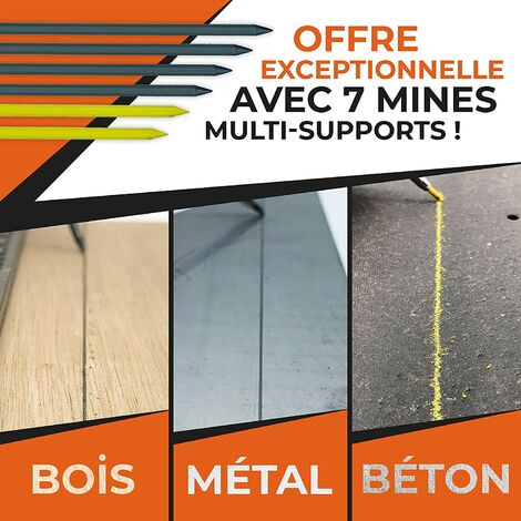 yoouyida Crayon Chantier SOLIDE et EXTENSIBLE [+ INCLUS 7 MINE Multi-Supports + Taille Mine] Porte Mine pour Menuisier Grasse Bricolage Outillage Dessin Tracer Gras Bois Metal Béton Carrelage Charpent