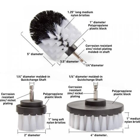 yoouyida Perceuse Brosse, 3 pièces/Set Scrubber Brosse de Nettoyage électrique & Power Scrubbing Brush pour Tapis de Terrasse Terrasse Carrelage Salle de Bain Nettoyage Nettoyant - Blanc et noir