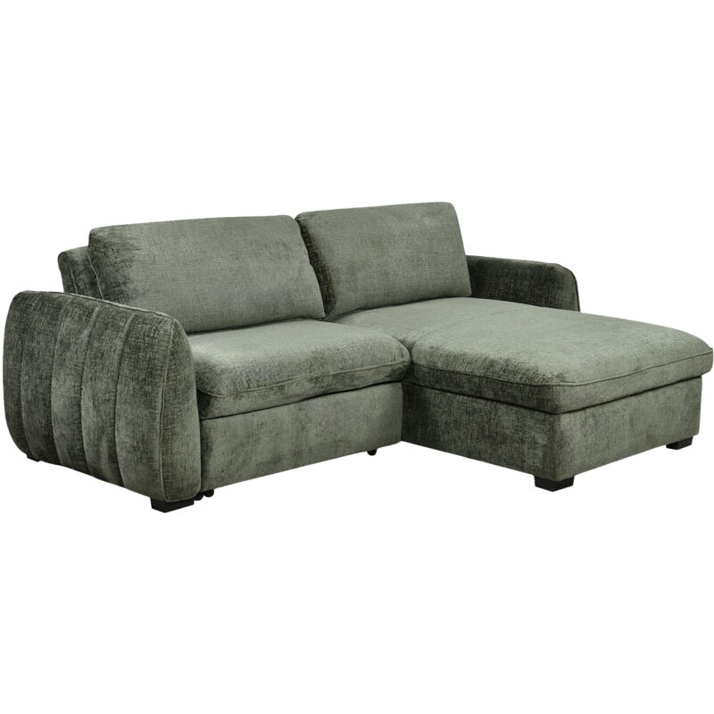 YORA - Canapé d'angle convertible et réversible avec coffre en velours chiné kaki