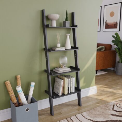 INMOZATA Ladder Shelf Unit 4 tier Lean Shelf Bookshelf Storage Unit Display Rack for Living Room Bathroom Kitchen Black 