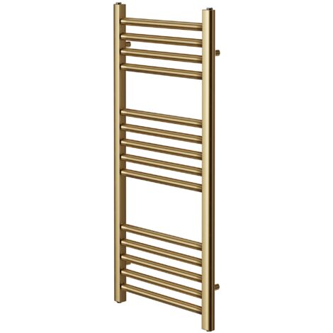 York Flat Brushed Brass Central Heating Towel Rail 300mm Wide x 800mm High