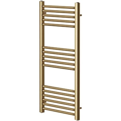 York Flat Brushed Brass Central Heating Towel Rail 500mm Wide  x 1000mm High