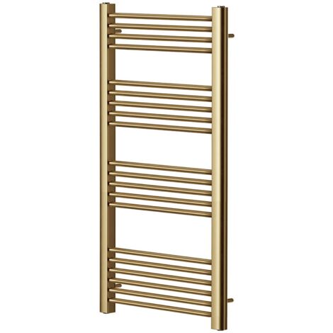 York Flat Brushed Brass Central Heating Towel Rail 500mm Wide  x 1200mm High