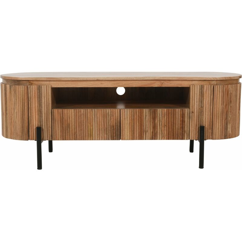 York Natural Solid Wood Tv Cabinet With Metal Legs