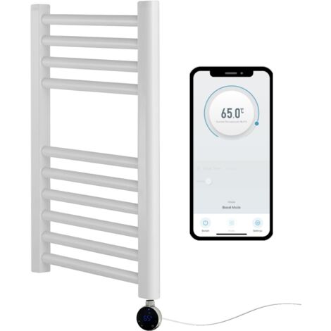 York White Electric WiFi Smart Controlled Flat Heated Towel Rail 500mm W x 600mm H