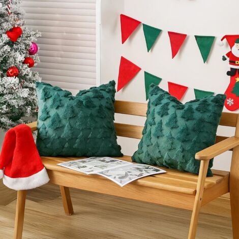 YORKING 2er Set Weihnachts Kissenbezüge Weiche Chenille Kissenhüllen in Grün mit Verdecktem Reißverschluss  Deko Kissenbezüge für Sofa, Couch, Bett & Wohnzimmer  Festliche Deko für Weihnachten (454