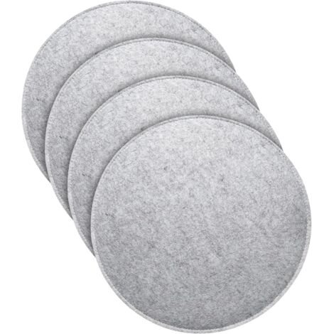 YORKING 4er Set Stuhlkissen, Rund Filz Sitzkissen 35 cm Sitzauflagen für Bank, Sitzkissen mit rutschfesten Einlagen für alle Arten von Stühlen, für drinnen und draußen (Hellgrau)