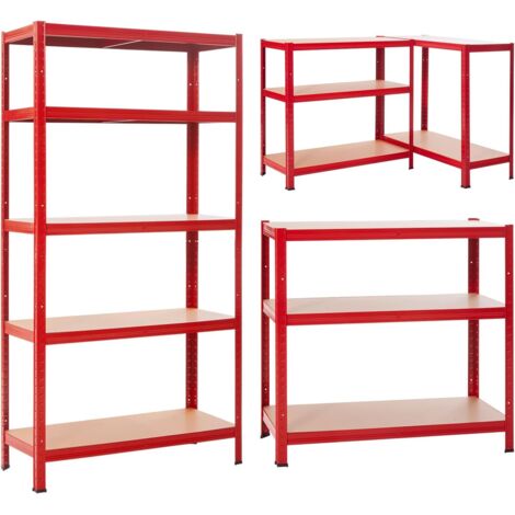 YORKING 5-Tier Adjustable Height Garage Shelving Unit  Heavy Duty Steel Racking System, Boltless Assembly, for Tools, Storage, and Warehouse Use (Red, 180x90x40cm)