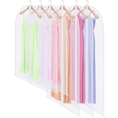 YORKING 6 Pack Dustproof Clothes Covers Waterproof Breathable Garment Covers Suit Coat Dress Storage Protector Translucent Clothes Covers Hanging Clothes Bags with Zip