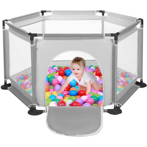 Yorking Baby Playpen von 6 Seiten mit Rundem Reißverschluss Tür Spielstift für Kleinkinder Playpen Baby (Grau)