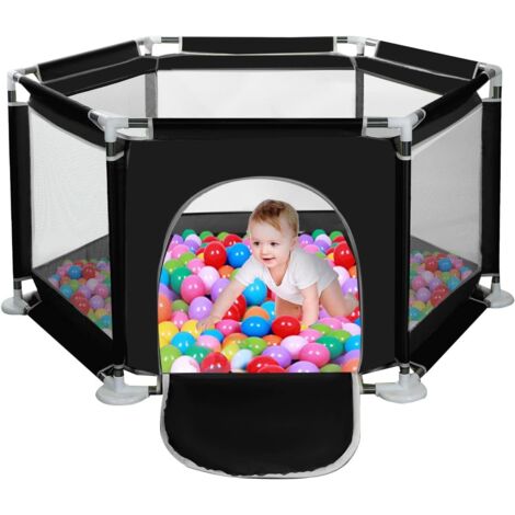 Yorking Baby Playpen von 6 Seiten mit Rundem Reißverschluss Tür Spielstift für Kleinkinder Playpen Baby (schwarz)