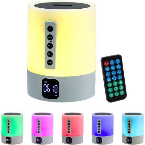 YORKING Bluetooth Lautsprecher mit Licht 6-in-1 White Noise Machine, LED Nachttischlampe mit Wecker, Touch-Dimmbar, MP3 Player & Freisprechfunktion Tragbarer Lautsprecher mit RGB Farbwechsel, Gesc