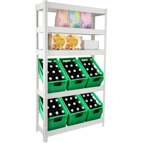 YORKING Getränkekistenregal Platzsparender Kistenständer Massives Kistenregal für Wasserkisten Bierkisten Mehr Standing Shelf Units Drinks Beer Water Crate Shelf (Weiß mit Regalboden, Für 6 Kisten)
