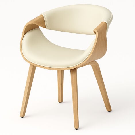 FRANKYSTAR Yorkshire - Fauteuil chaise en bois massif et simili-cuir blanc