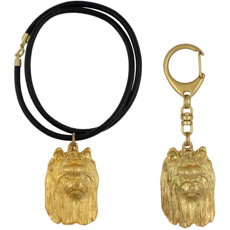 Yorkshire Terrier, York, Yorkie III - Porte-clés et collier avec chien dans une boîte, produit plaqué or de haute qualité, marque Art-Dog
