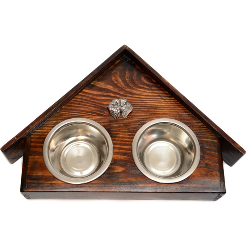 Yorkshire Terrier, York, Yorkie III - Support en bois avec gamelles pour chien, gamelles décoratives pour chien, cadeau pour adopter un chien par