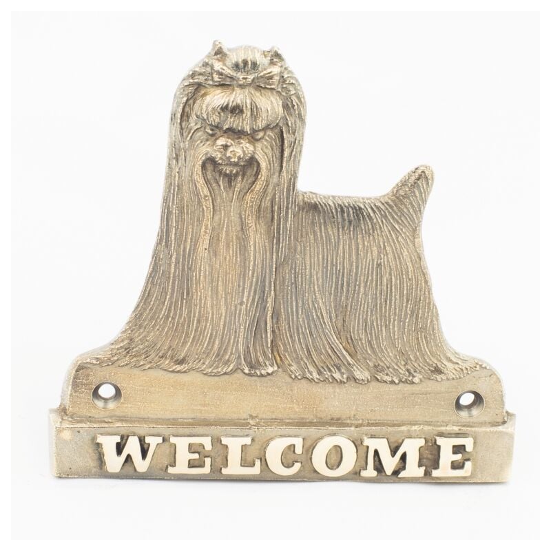 Yorkshire Terrier, York, Yorkie - Plaque de porte avec chien, plaque de bienvenue en laiton, plaque unique avec l'inscription Welcome par Art-Dog