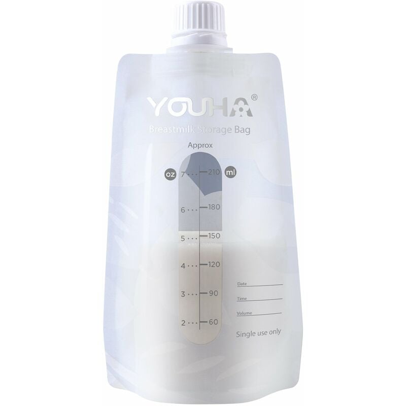 

40 bolsas de almacenamiento de leche materna de 7 oz / 210 ml con conector para extractor de leche y botella de leche sin BPA, bolsa de