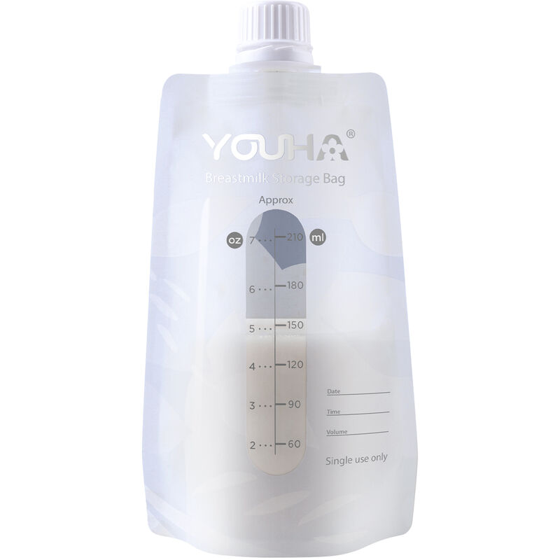 

YOUHA 40 bolsas de almacenamiento de leche materna de 7 oz / 210 ml con conector para extractor de leche y botella de leche sin BPA, bolsa de