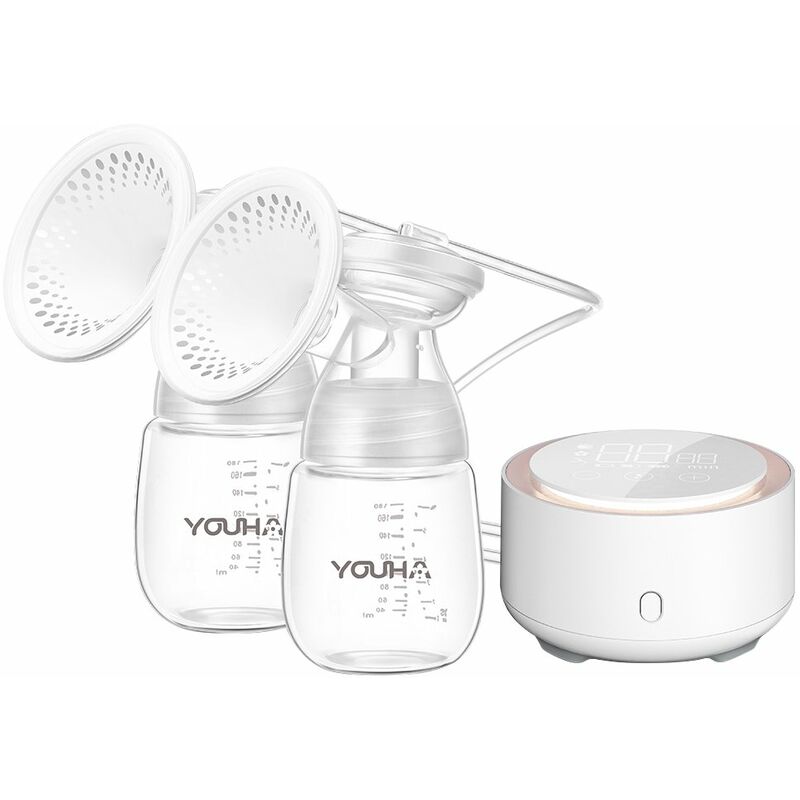 

YOUHA Extractor de leche electrico doble con luz nocturna sin BPA 3 modos 9 niveles de succion Juego de extractor de leche automatico portatil