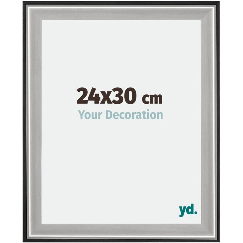 Your Decoration - 24x30 cm - Cadres en Bois avec Verre acrylique - Anti-Reflet - Excellente Qualité - Noir Argent Poli - Cadre Decoration Murale