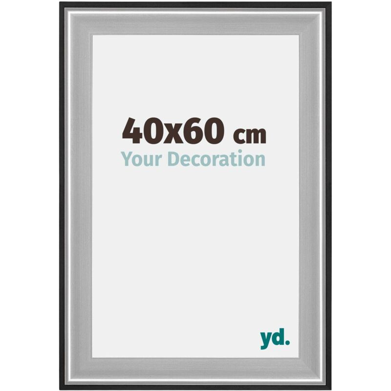 Your Decoration - 40x60 cm - Cadres en Bois avec Verre acrylique - Anti-Reflet - Excellente Qualité - Noir Argent Poli - Cadre Decoration Murale