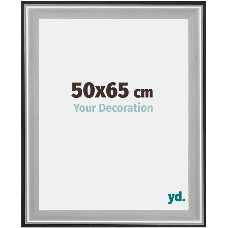 Your Decoration - 50x65 cm - Cadres en Bois avec Verre acrylique - Anti-Reflet - Excellente Qualité - Noir Argent Poli - Cadre Decoration Murale