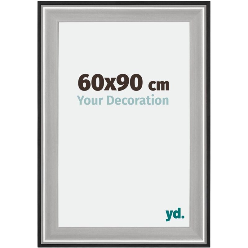 Your Decoration - 60x90 cm - Cadres en Bois avec Verre acrylique - Anti-Reflet - Excellente Qualité - Noir Argent Poli - Cadre Decoration Murale