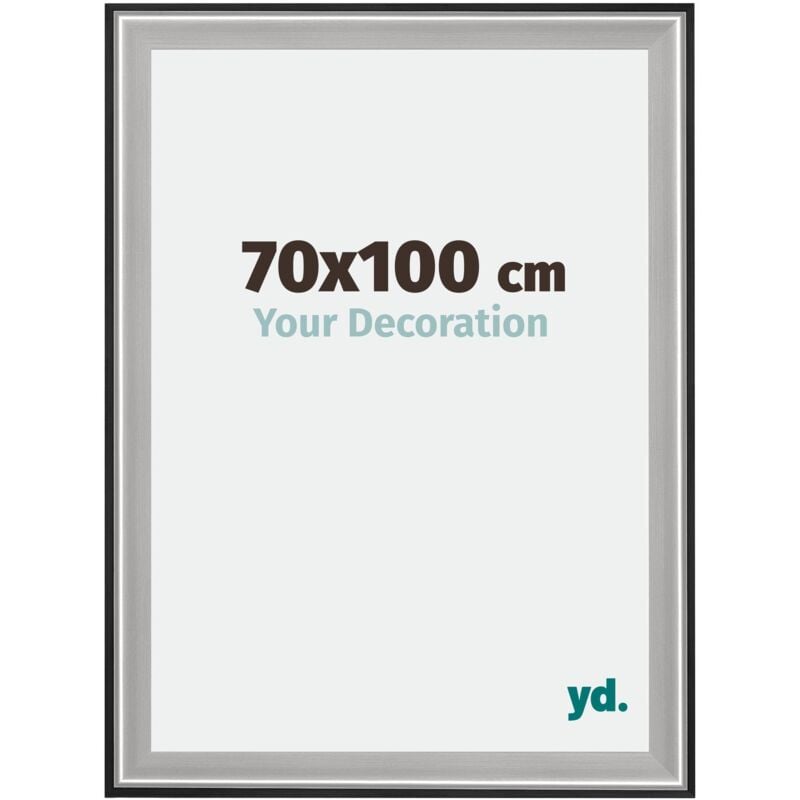 Yd. - Your Decoration - 70x100 cm - Cadres en Bois avec Verre acrylique - Anti-Reflet - Excellente Qualité - Noir Argent Poli - Cadre Decoration