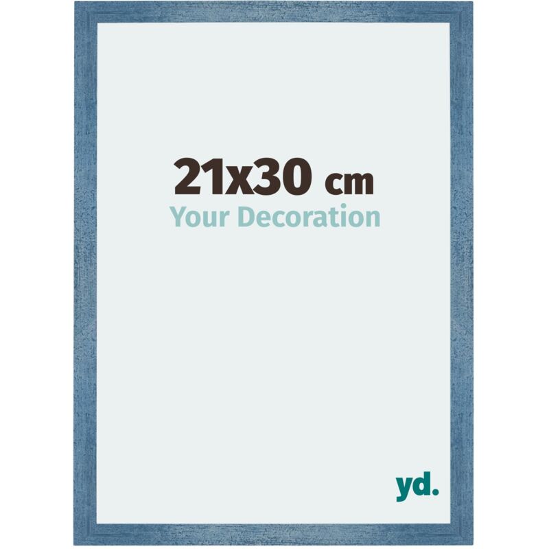 Your Decoration - 21x30 cm - Cadres Photo en MDF Avec Verre acrylique - Anti-Reflet - Excellente Qualité - Bleu Brillant Patiné - Cadre Decoration