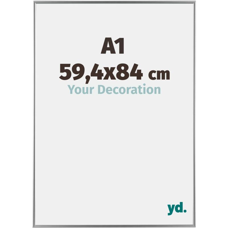 Yd. - Your Decoration - A1 59.4x84 cm - Cadre Photo en Plastique Avec Verre acrylique - Anti-Reflet - Excellente Qualité - Argent Brillant - Cadre