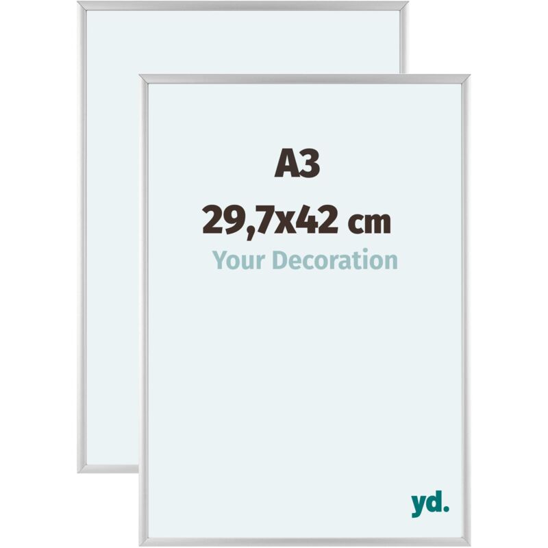 Yd. - Your Decoration - A3 29.7x42 cm - Cadres Photos en Aluminium Avec Verre acrylique - Excellente Qualité - Argent Mat - Cadre Decoration Murale