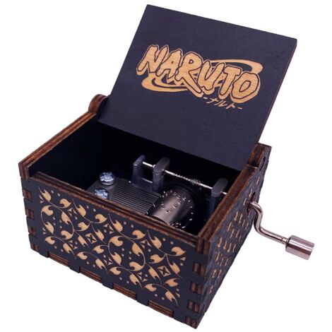 Youtang Mini carillon a manovella, carillon Naruto, intagliato, legno, regali musicali (blu uccello-nero)