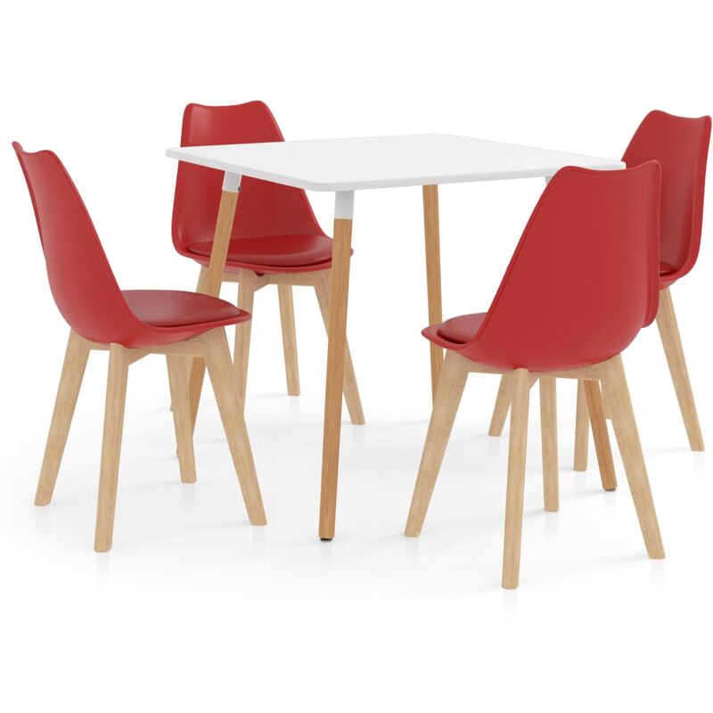vidaXL Essgruppe 5-tlg Rot Kunststoff Esszimmergarnitur Esstisch 4 Stühle