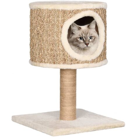 EASYCOMFORT Tiragraffi a Colonna da 109cm per Gatti fino a 5kg con Cuccia,  Giochi e Pali in Corda, Beige 60x40x109cm