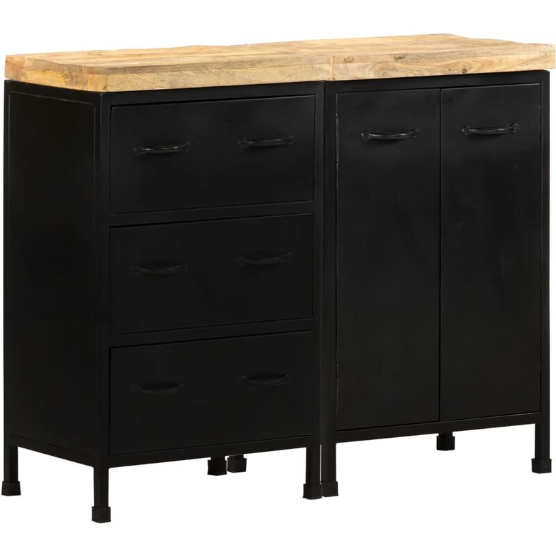 

Aparador con 3 cajones y 2 puertas madera rugosa de mango - Negro - Youthup