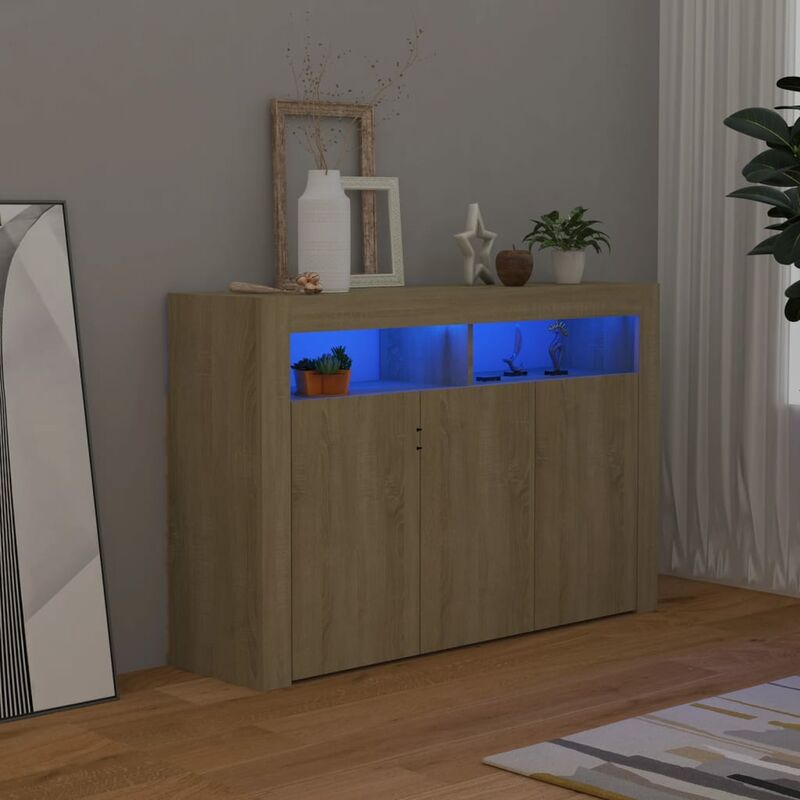 

Aparador con luces LED color roble Sonoma 115,5x30x75 cm - Marrón - Youthup