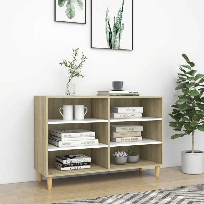 

Aparador de aglomerado blanco y roble Sonoma 103,5x35x70 cm - Beige - Youthup