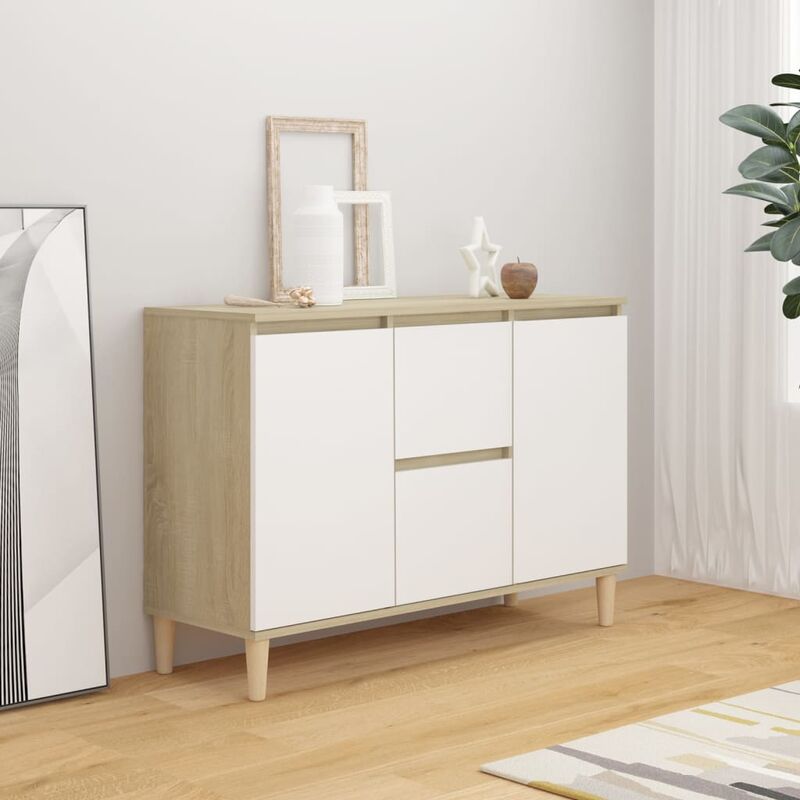 

Aparador de aglomerado blanco y roble Sonoma 103,5x35x70 cm - Beige - Youthup