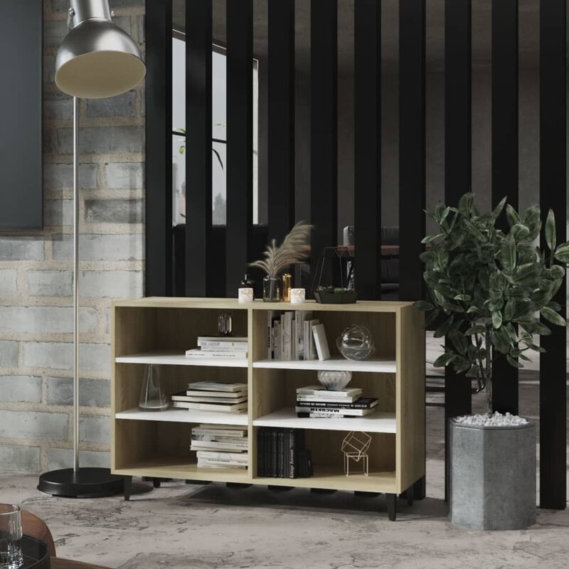 

Aparador de aglomerado blanco y roble Sonoma 103,5x35x70 cm - Beige - Youthup